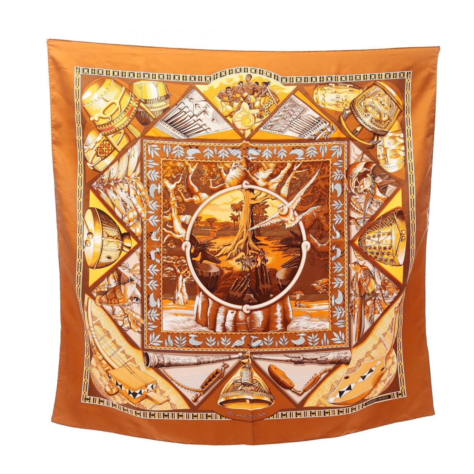 Hermes Authentic Brown Silk Scarf